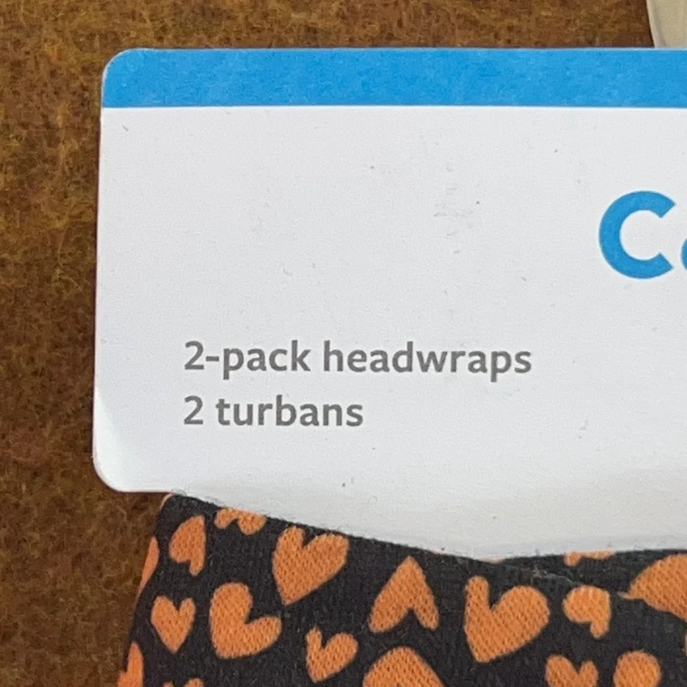 Carter's Baby 0-12M Orange Black Heart Print Turban 2-Pack Headwraps NWT